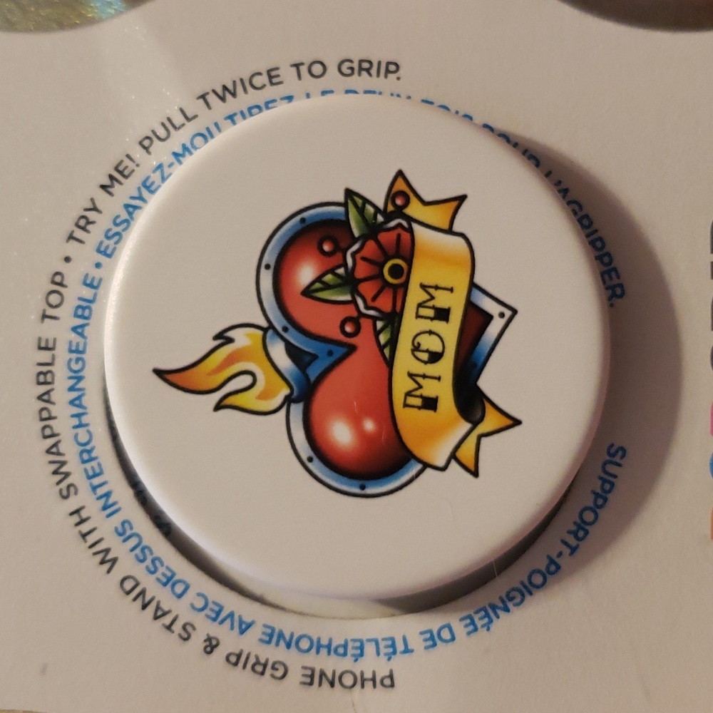 NIB POPSOCKET "MOM" vintage tattoo style heart swappable phone grip & stand